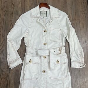 Bagatelle White Trench Coat with Belted Waist and Lapels